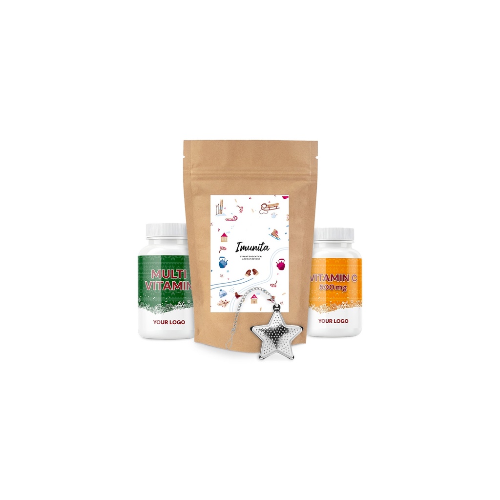 [D021.01] Dárkový balíček V21 (vitaminy, čaj & sítko), dárkový pytlíček