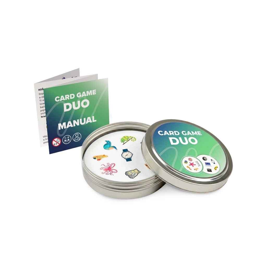 DUO card game, 57 cards, tin box